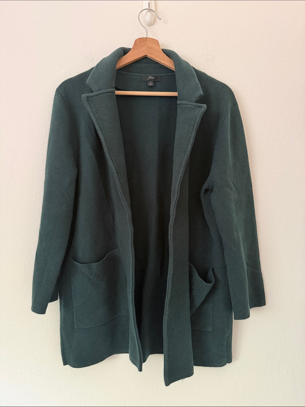 J. Crew Sophie Wool Open Front Sweater Blazer Forest Green Size Medium M Office - Picture 2 of 10